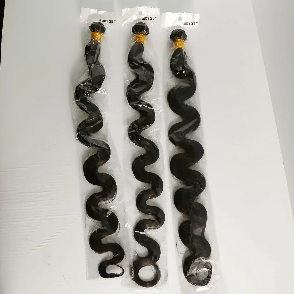 3 Pack 28 Inch Body Wave Hair Extensions Natural Black Wavy Weft Bundles NEW